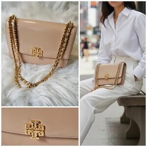 LIMITED SALE $548 Tory Burch Britten Patent Nude Pink Med Shoulder Crossbody Bag